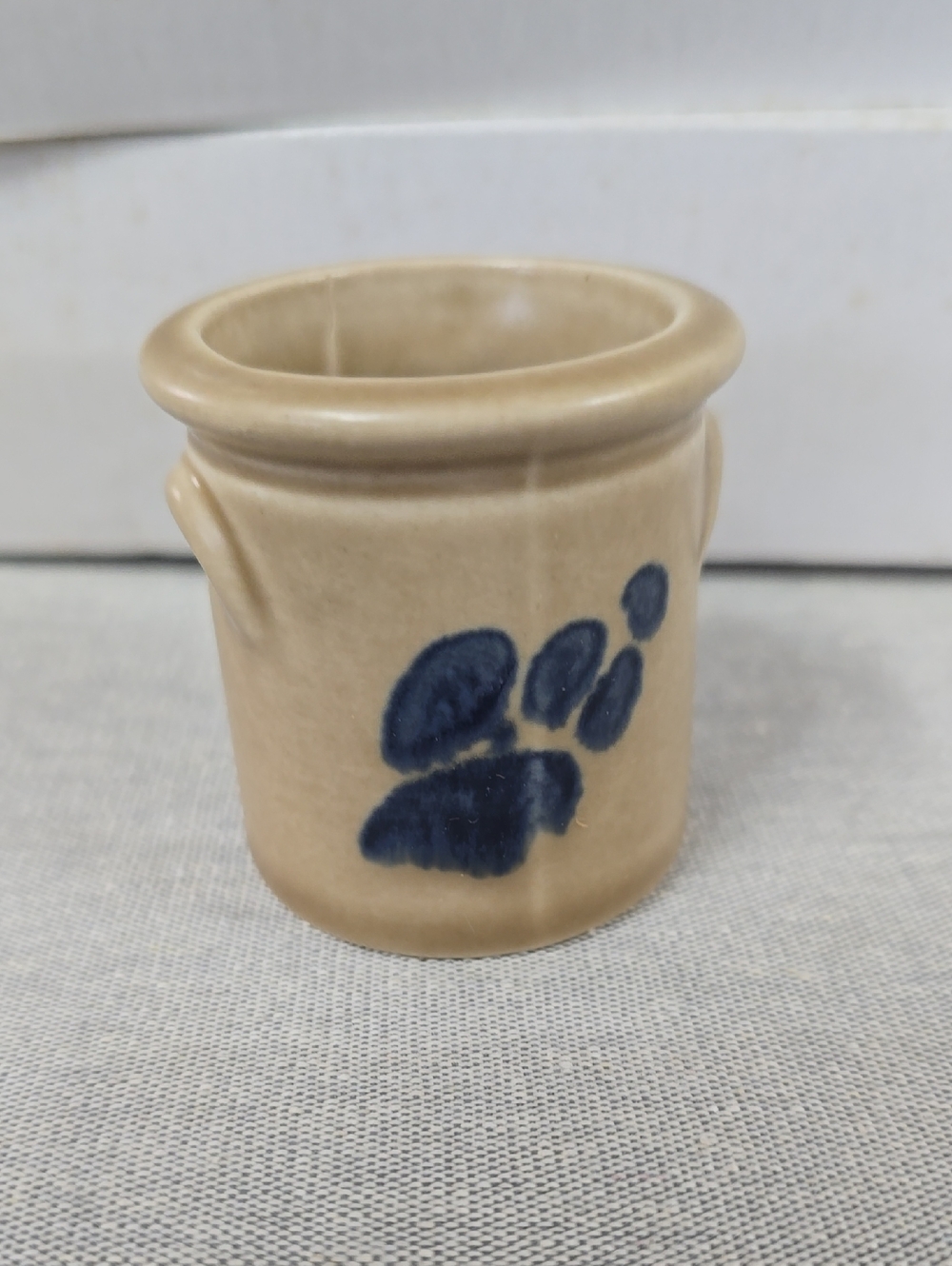 Pfaltzgraff Beige Ceramic Mini Crock with Blue Paw Print